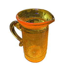 Vintage Amber Cadmium Crackle Glass Hand Crafted Mini Pitcher Creamer GLOWS